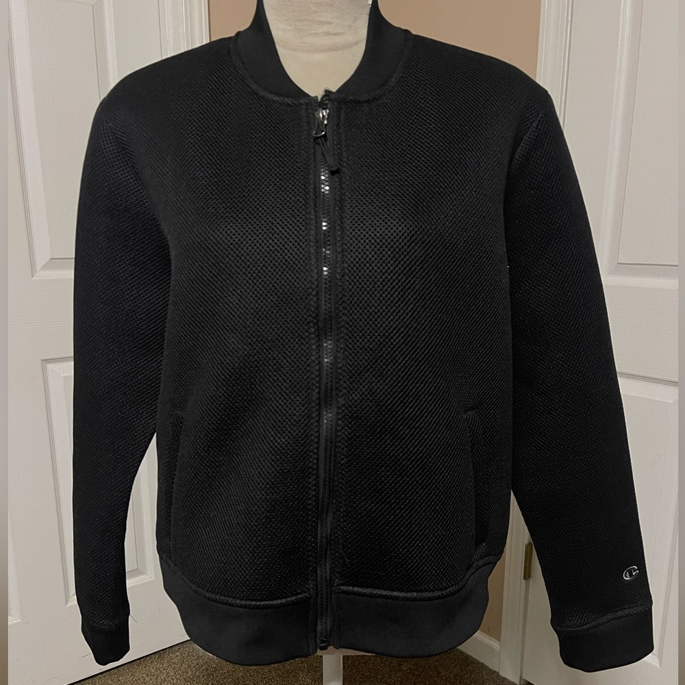 New Champion Neoprene with Mesh Zip Bomber Jacket Black Women's Size XL